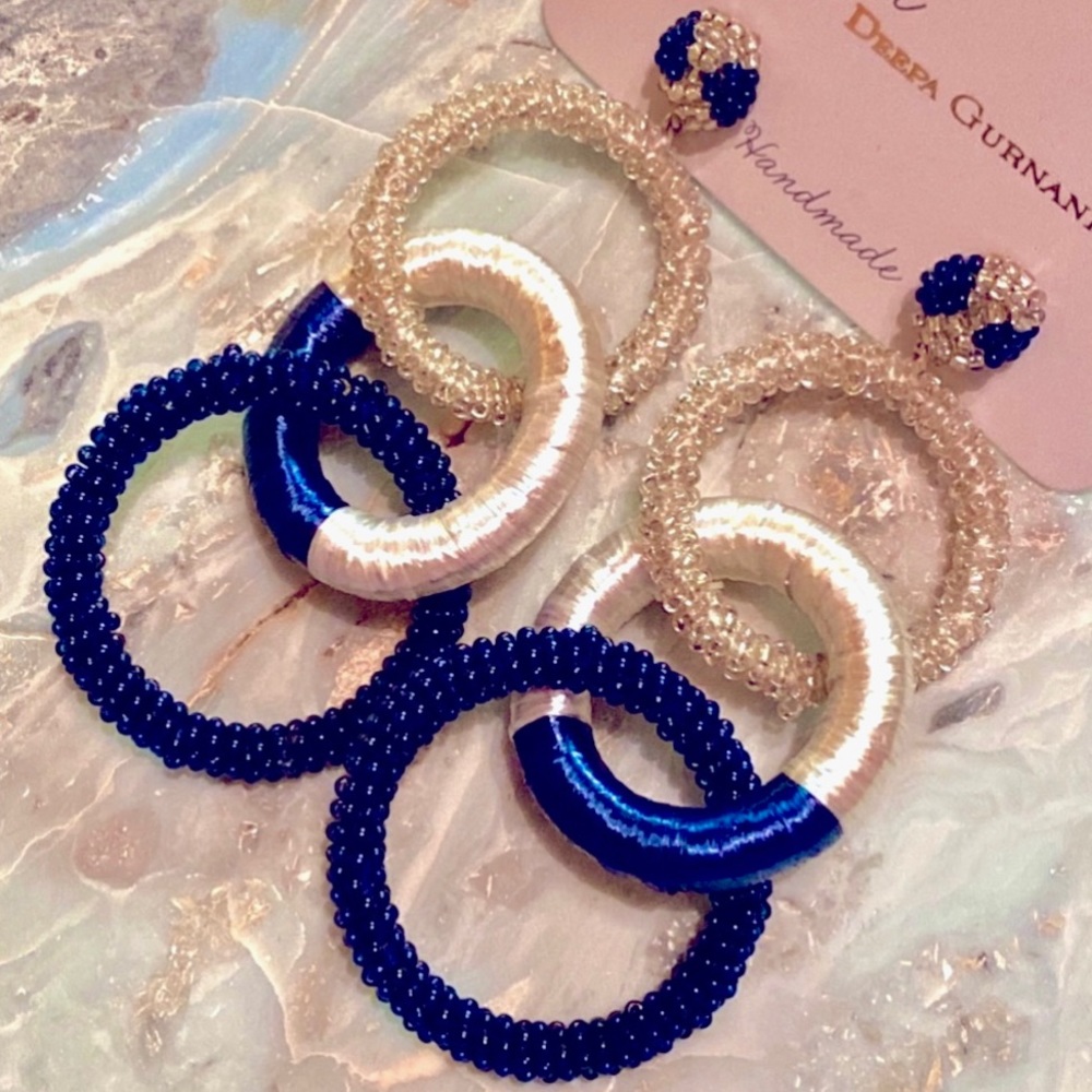 πΊπHPππΊ NWT Deepa Gurnani Beaded Triple Hoop Chandeliers - Picture 6 of 13